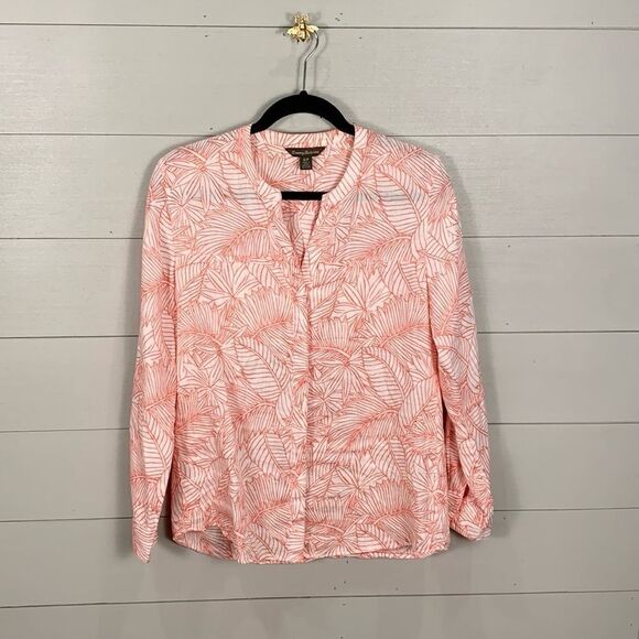 Tommy Bahama 100% linen white and pink floral button down spring/summer small - Picture 1 of 10